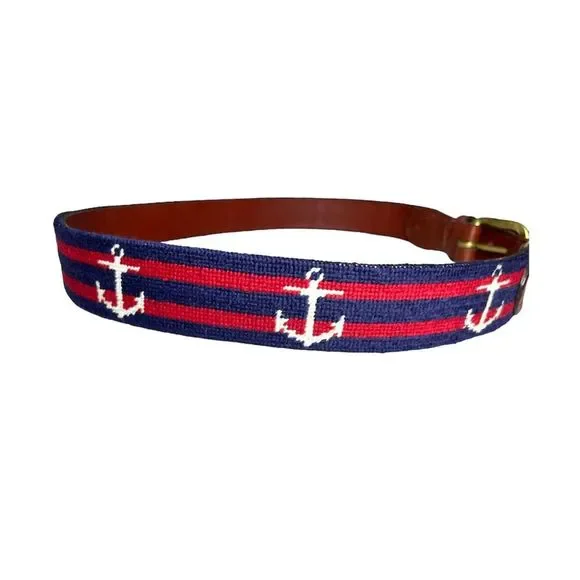 Nautical Anchor Pattern Belt in Brown and Blue - Picture 3 of 6
